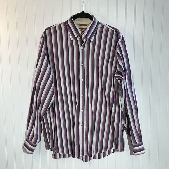 Michael Michael Kors Button Down Shirt Men Large Purple Stripped Long Sleeve - Picture 1 of 12